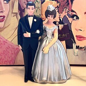 Adorable retro 1960s vintage Bride and Groom Cake Topper